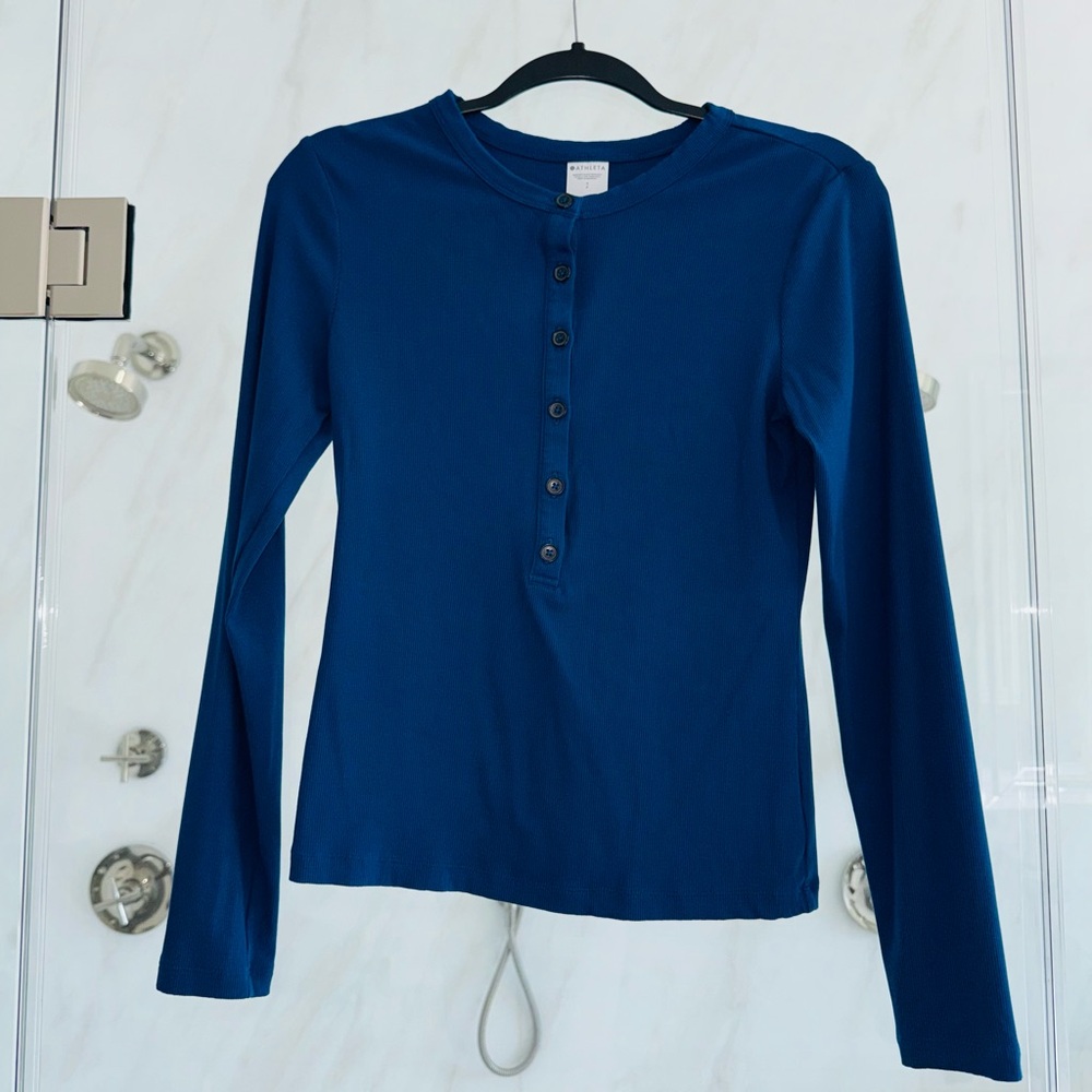 Signature Rib Long Sleeve Henley- Maritime